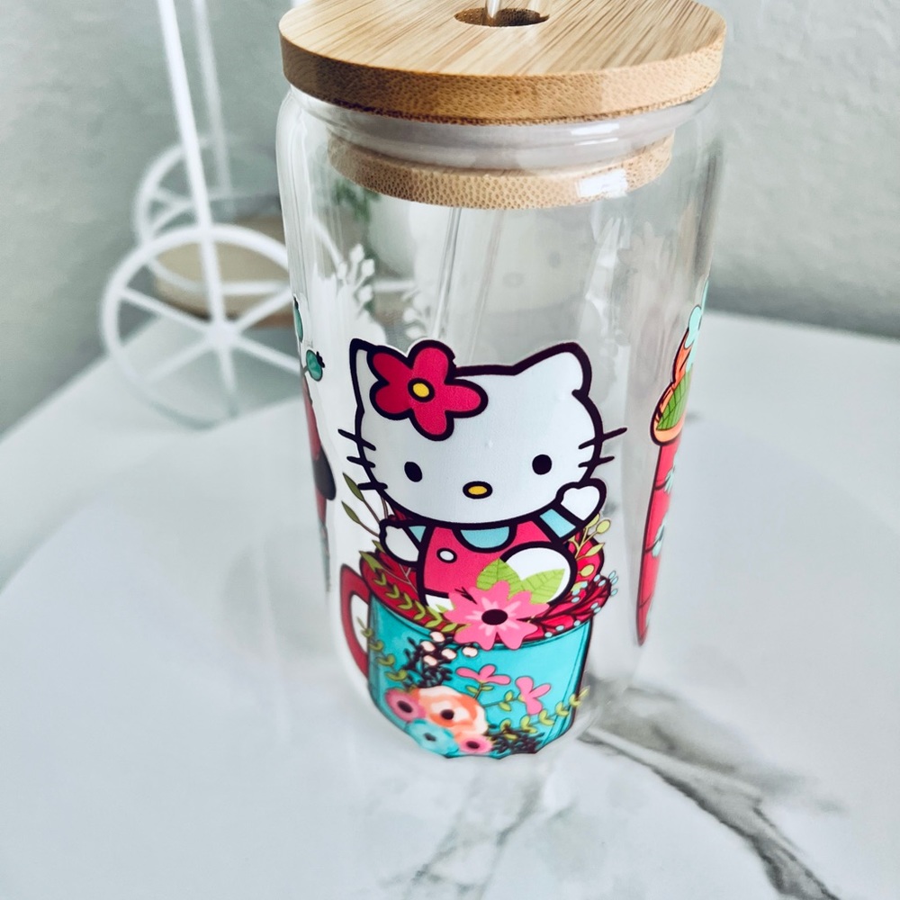 Hello Kitty spring glass cup 16oz